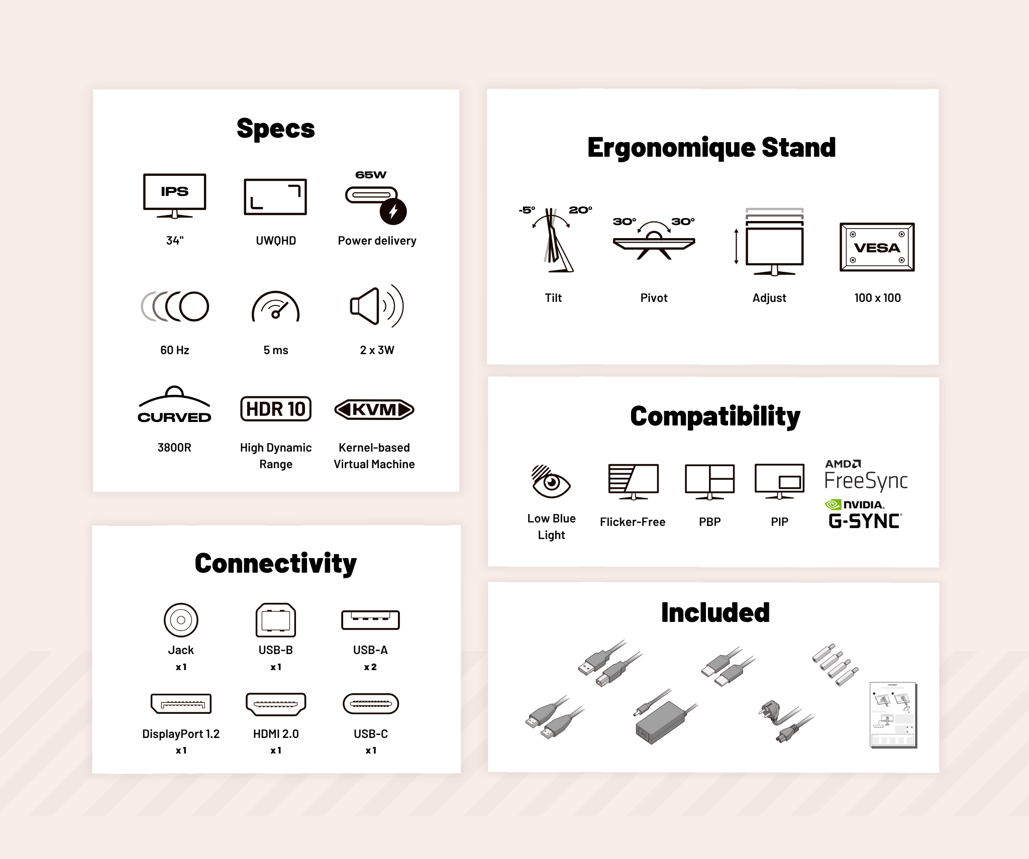 Monitor curvo per PC | 34" | WQHD | Pannello IPS | USB-C (+ carica 65W)