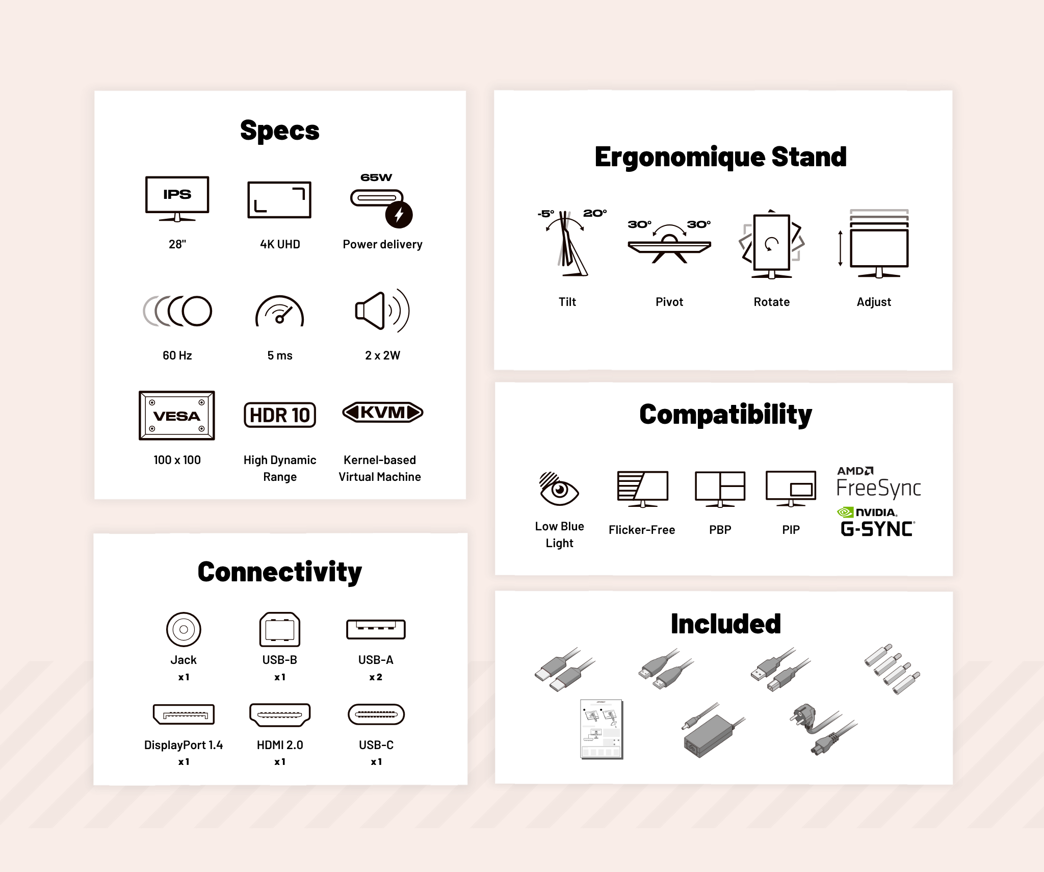 Schermo per PC da ufficio | 28" | 4KUHD | USB-C (+ carica 65W)