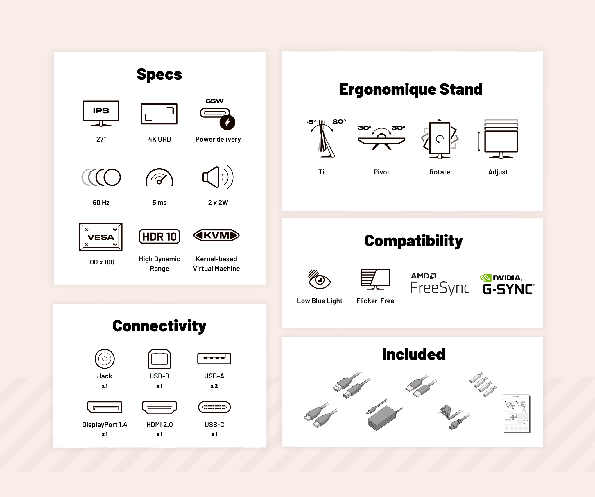 Schermo da ufficio per PC | 27" | 4KUHD | USB-C (+ carica 65W)