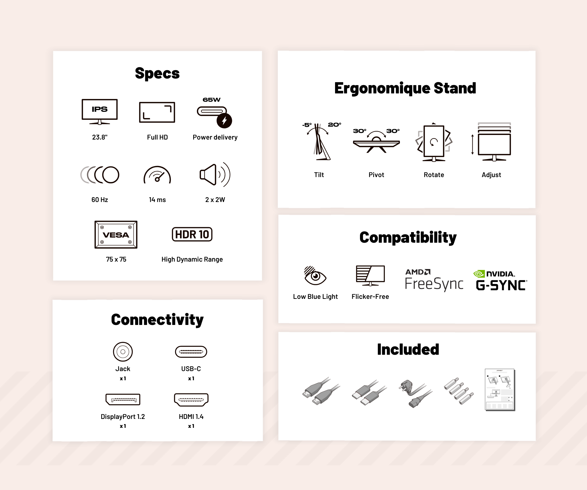 Schermo da ufficio per PC | 23,8" | FULL HD | USB-C (+ ricarica 65W)