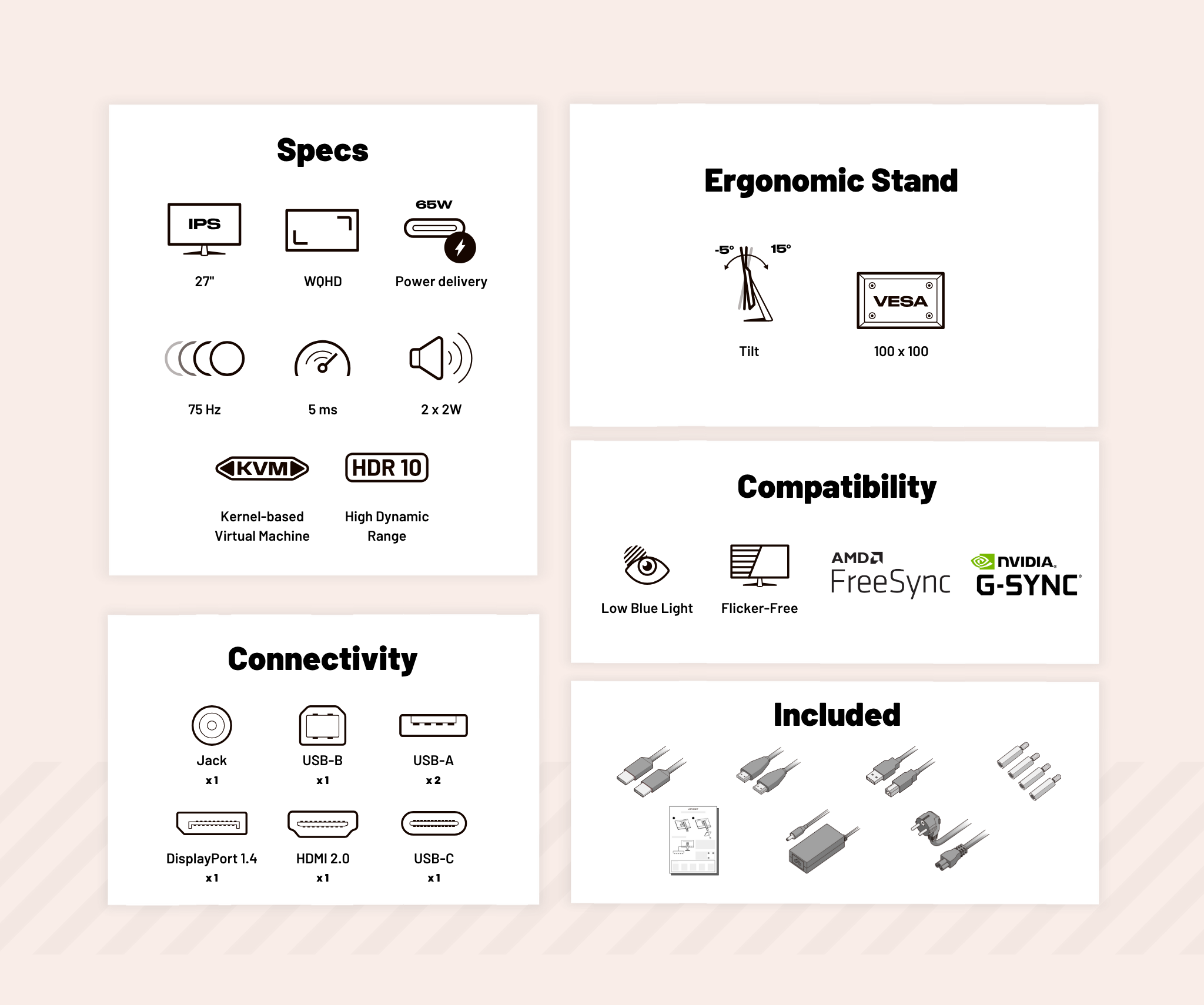 Schermo da ufficio per PC | 27" | WQHD | USB-C (+ carica 65W)