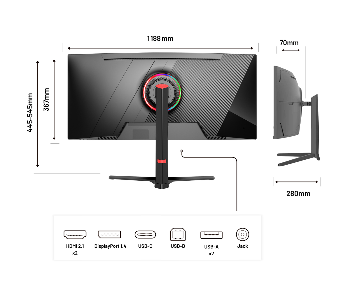 Monitor curvo da 49 pollici, 5K UHD, 165 Hz, USB-C 90 W e porta LAN. Ideale per simulatori di guida e lavoro d’ufficio