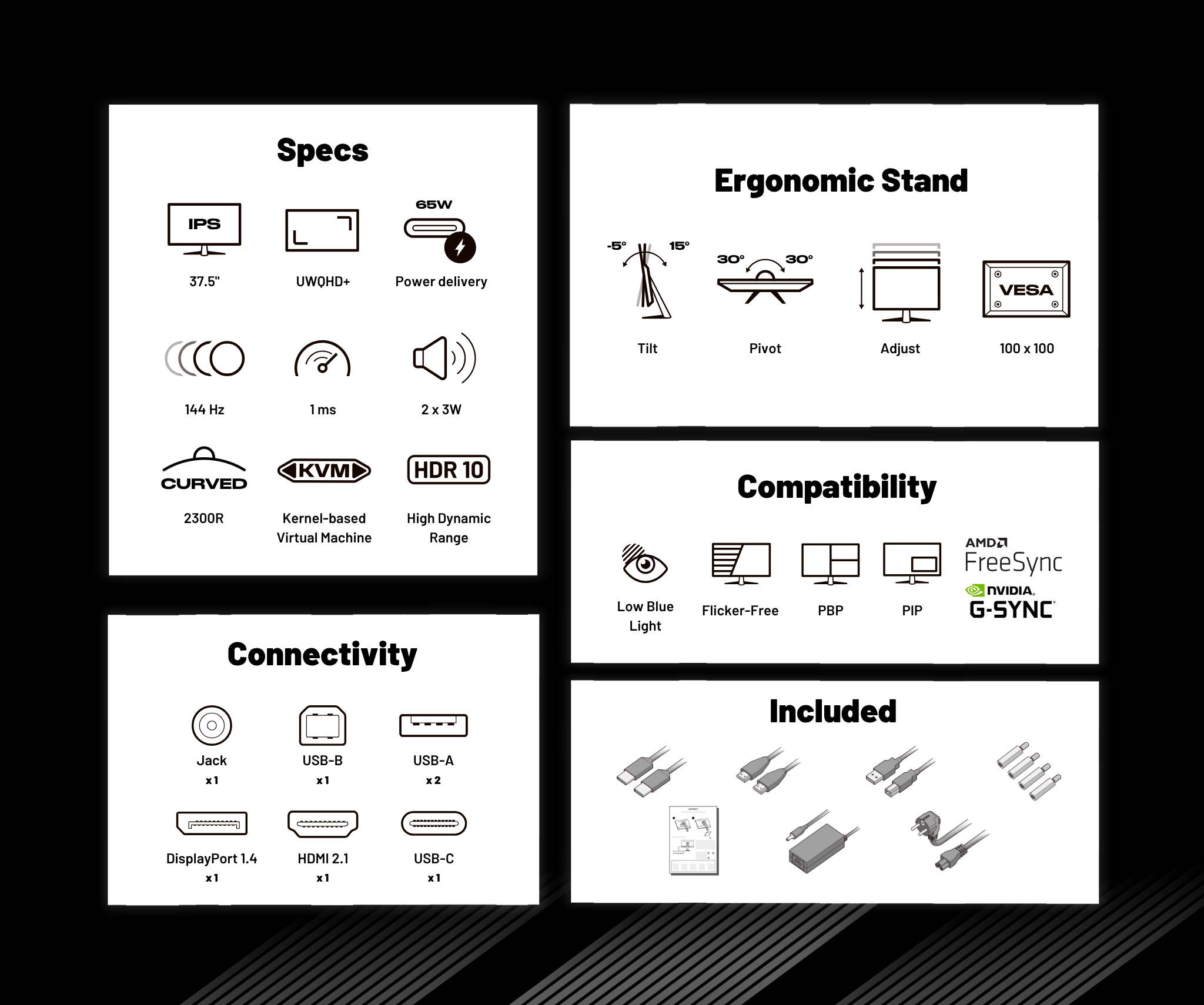 Monitor da gaming curvo | 37,5" | UWQHD+ | Pannello IPS | 144 Hz