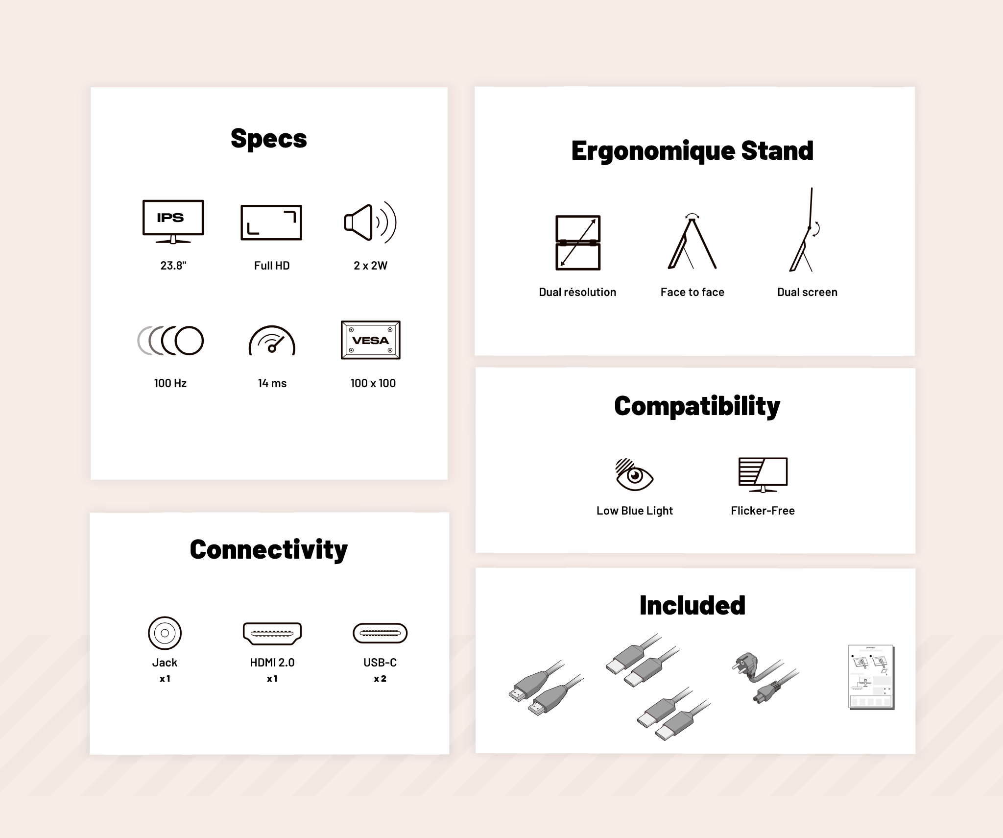 Doppio schermo mobile | 2 x 23,8” | IPS | FHD