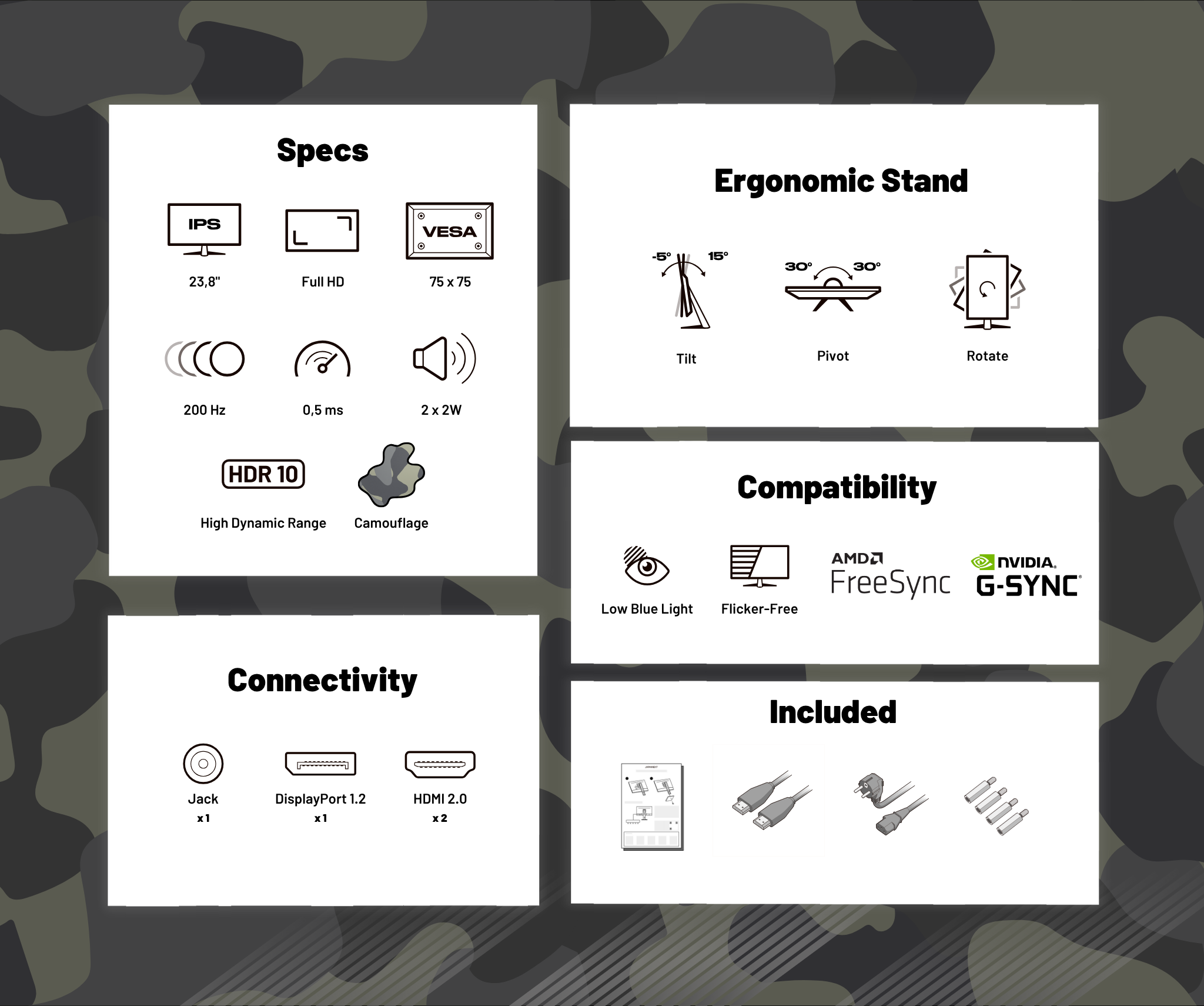 Monitor Gaming | 23,8" | IPS | FHD | 200Hz | HSP | Finitura mimetica