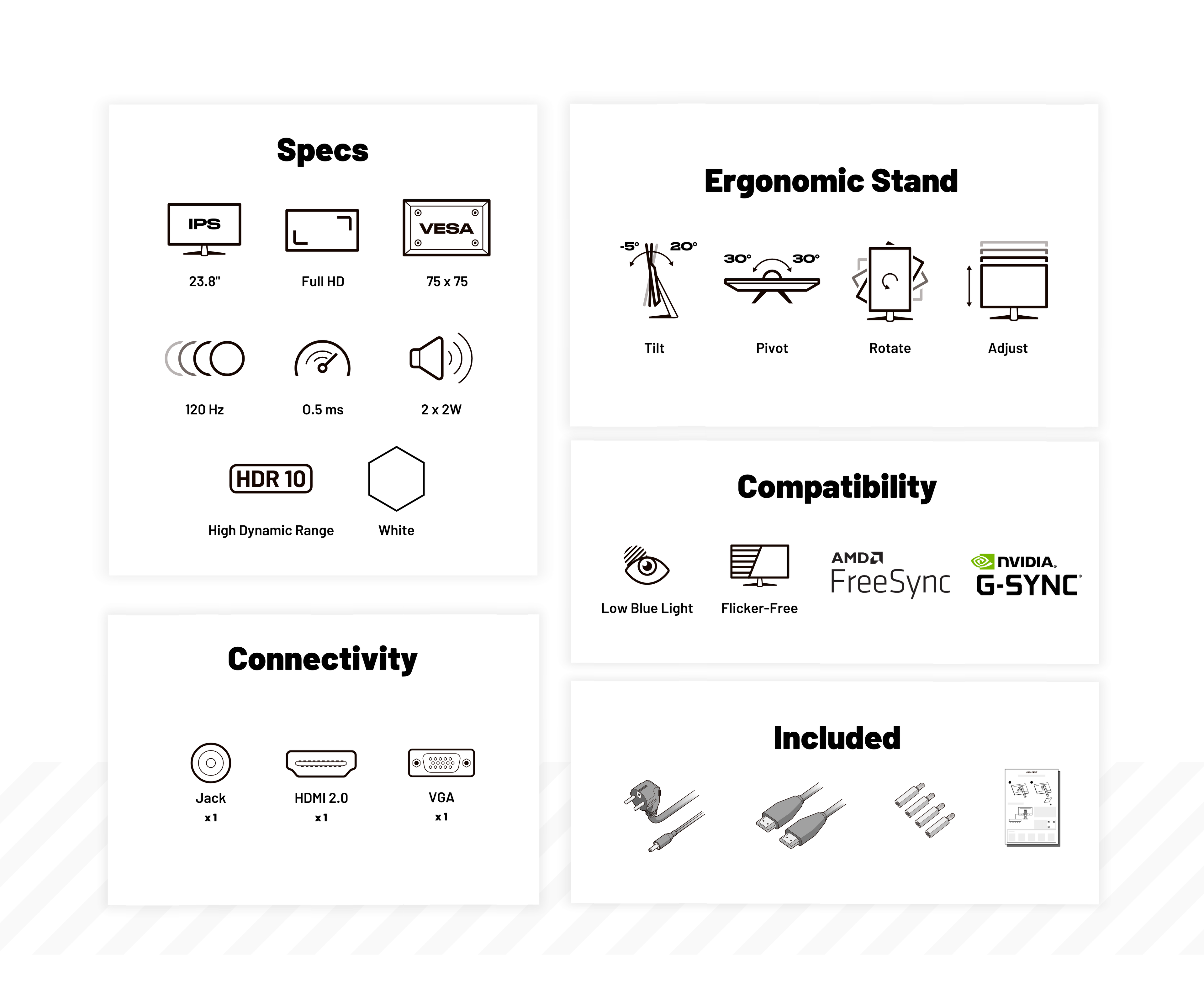 Monitor Gaming | 23,8” | IPS | FHD | 120Hz | Bianco pastello