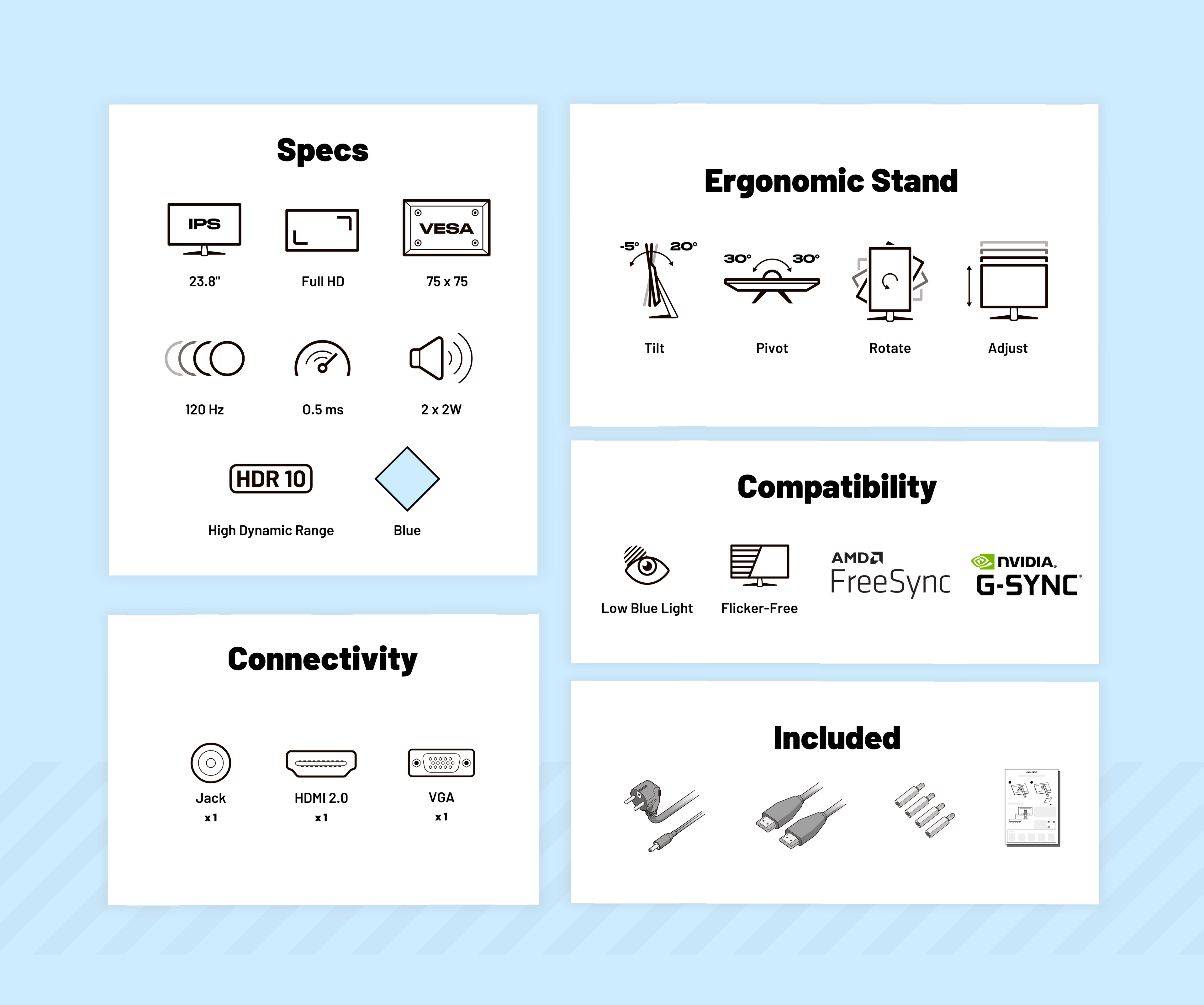Monitor Gaming | 23,8” | IPS | FHD | 120Hz | Blu pastello