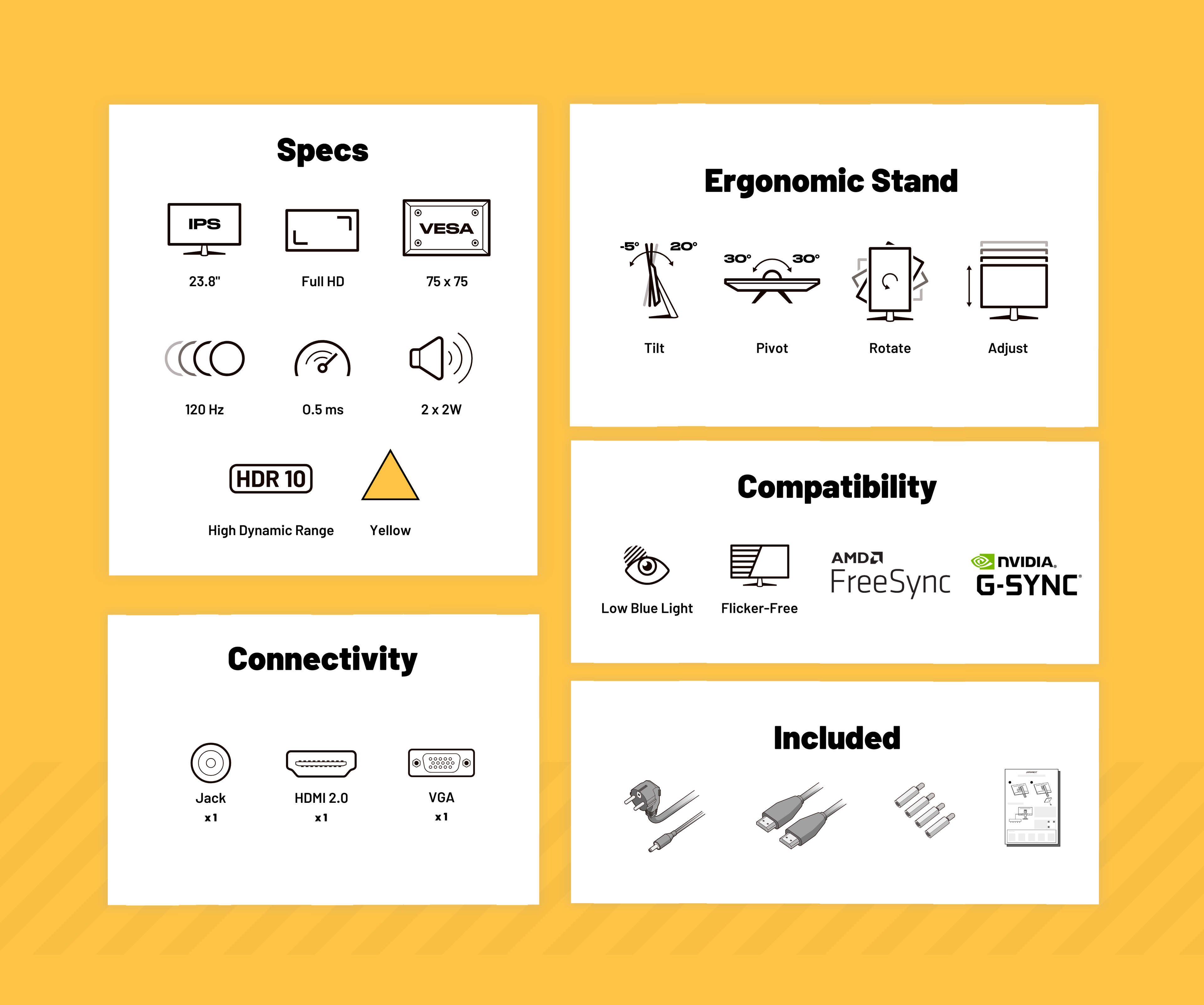 Monitor Gaming | 23,8” | IPS | FHD | 120Hz | Giallo pastello