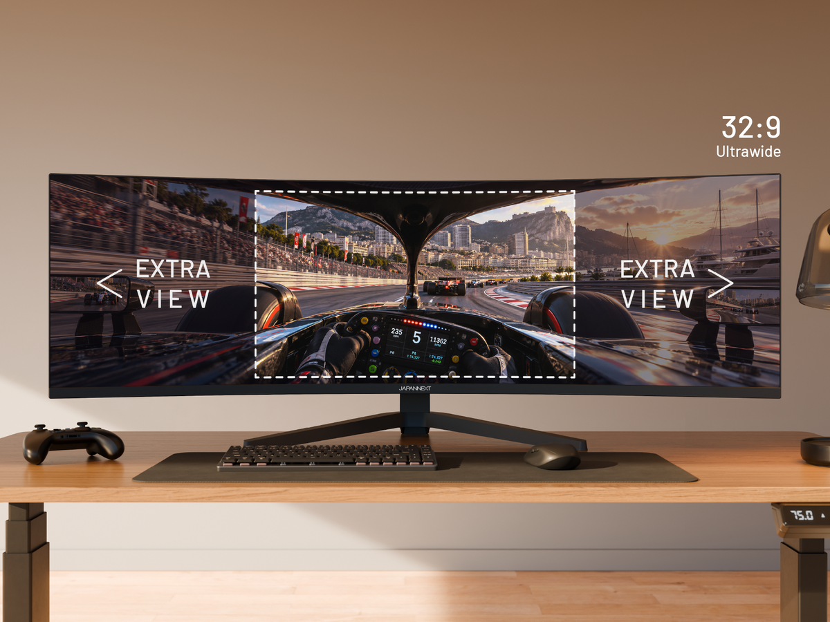 Monitor curvo da 49 pollici, 5K UHD, 165 Hz, USB-C 90 W e porta LAN. Ideale per simulatori di guida e lavoro d’ufficio