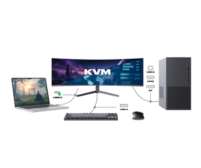 Monitor curvo da 49 pollici, 5K UHD, 165 Hz, USB-C 90 W e porta LAN. Ideale per simulatori di guida e lavoro d’ufficio