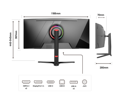 Monitor curvo da 49 pollici, 5K UHD, 165 Hz, USB-C 90 W e porta LAN. Ideale per simulatori di guida e lavoro d’ufficio
