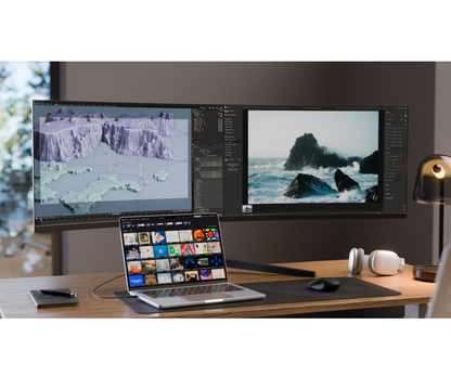 Monitor curvo da 49 pollici, 5K UHD, 165 Hz, USB-C 90 W e porta LAN. Ideale per simulatori di guida e lavoro d’ufficio