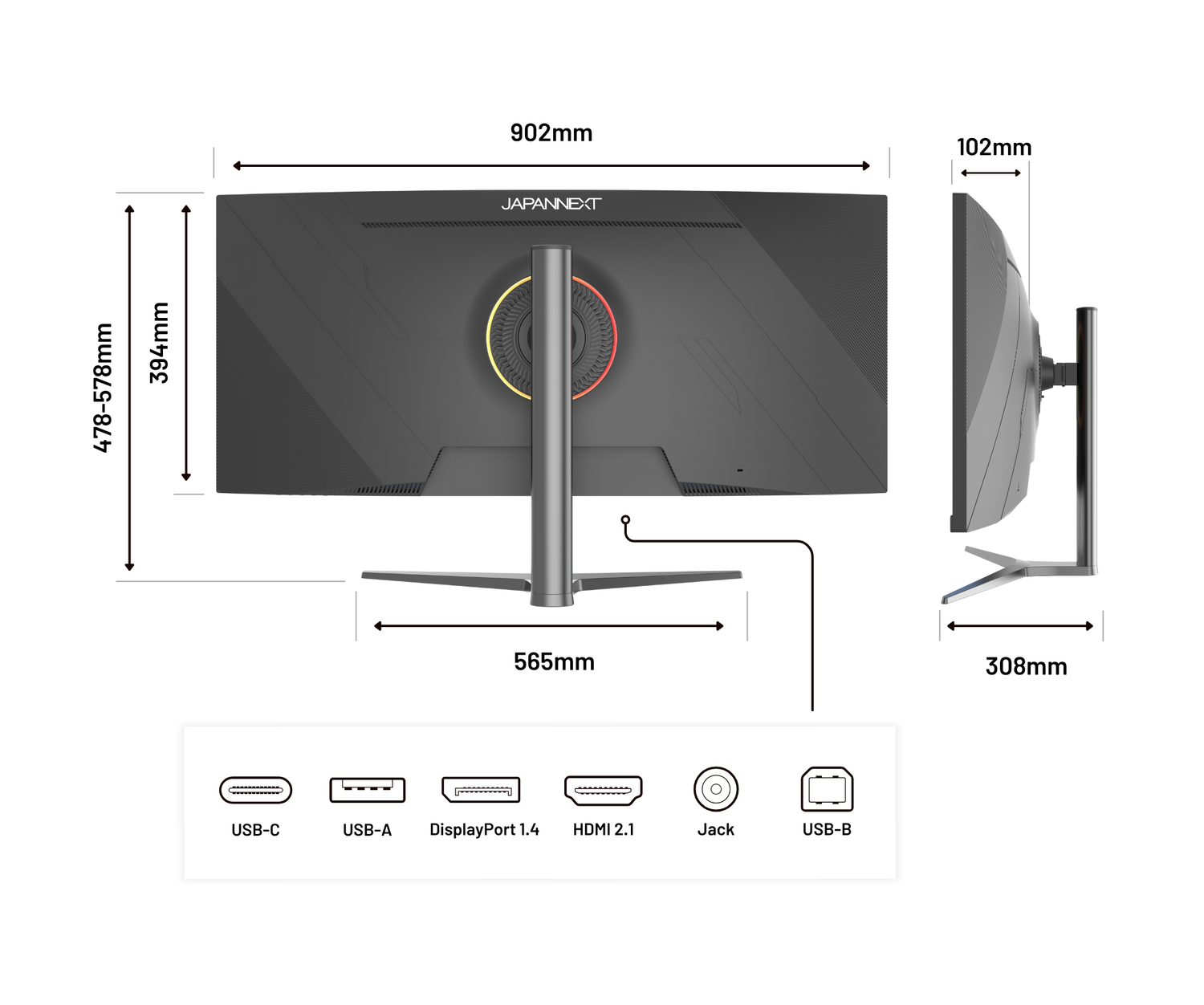Monitor da gaming curvo | 37,5&quot; | UWQHD+ | Pannello IPS | 144 Hz