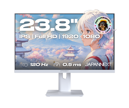 Écran PC gaming et bureautique Japannext 23,8 pouces Full HD IPS 120 Hz reconditionné, blanc sur pied assorti