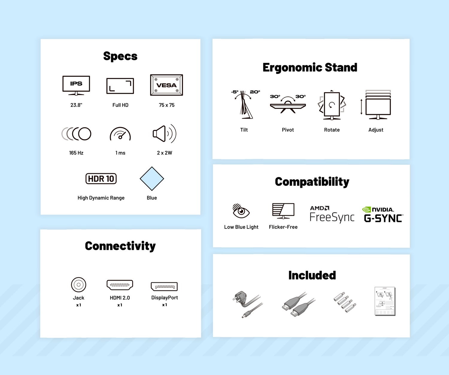 Monitor Gaming | 23,8” | IPS | FHD | 165Hz | Blu pastello