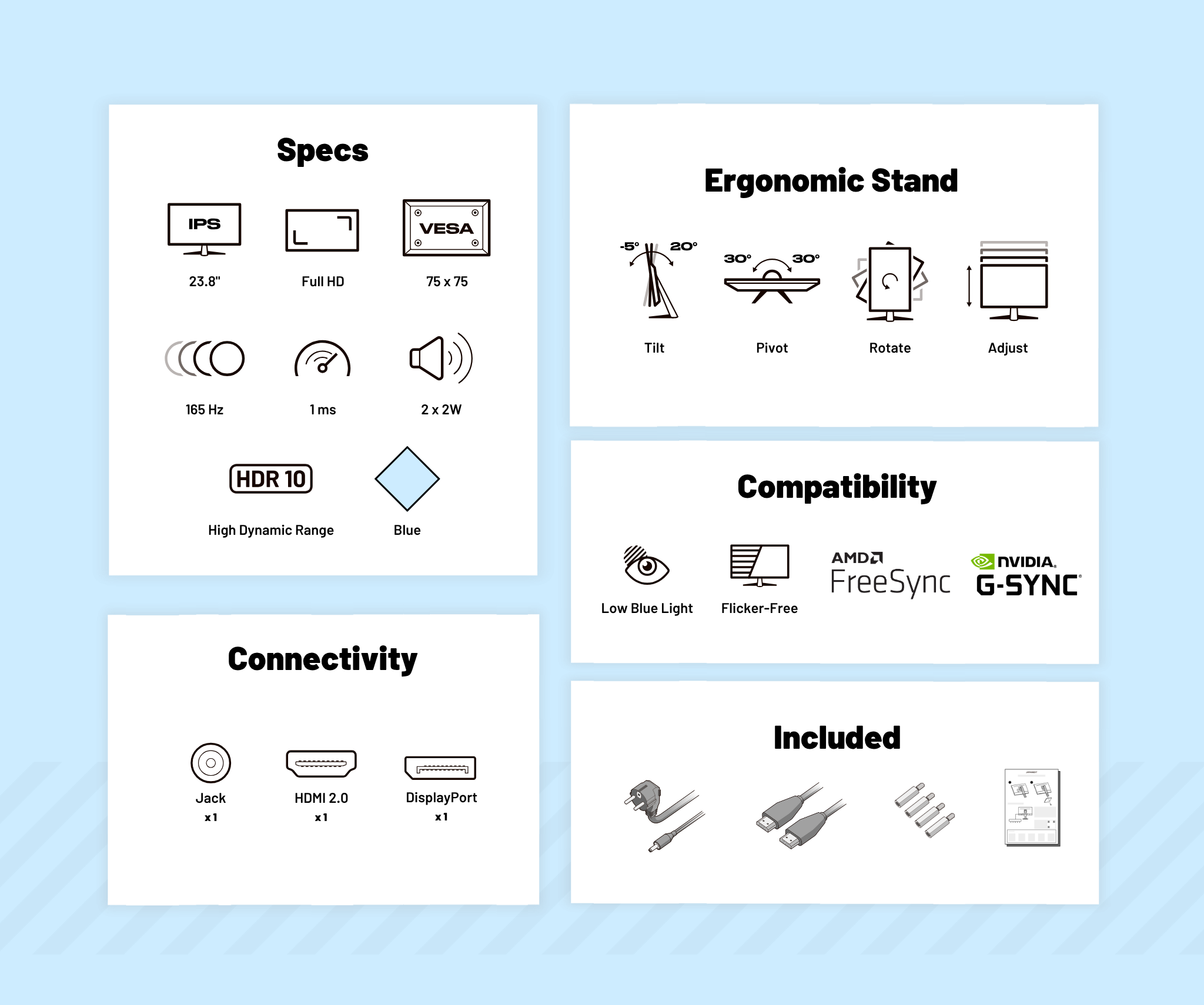 Monitor Gaming | 23,8” | IPS | FHD | 165Hz | Blu pastello