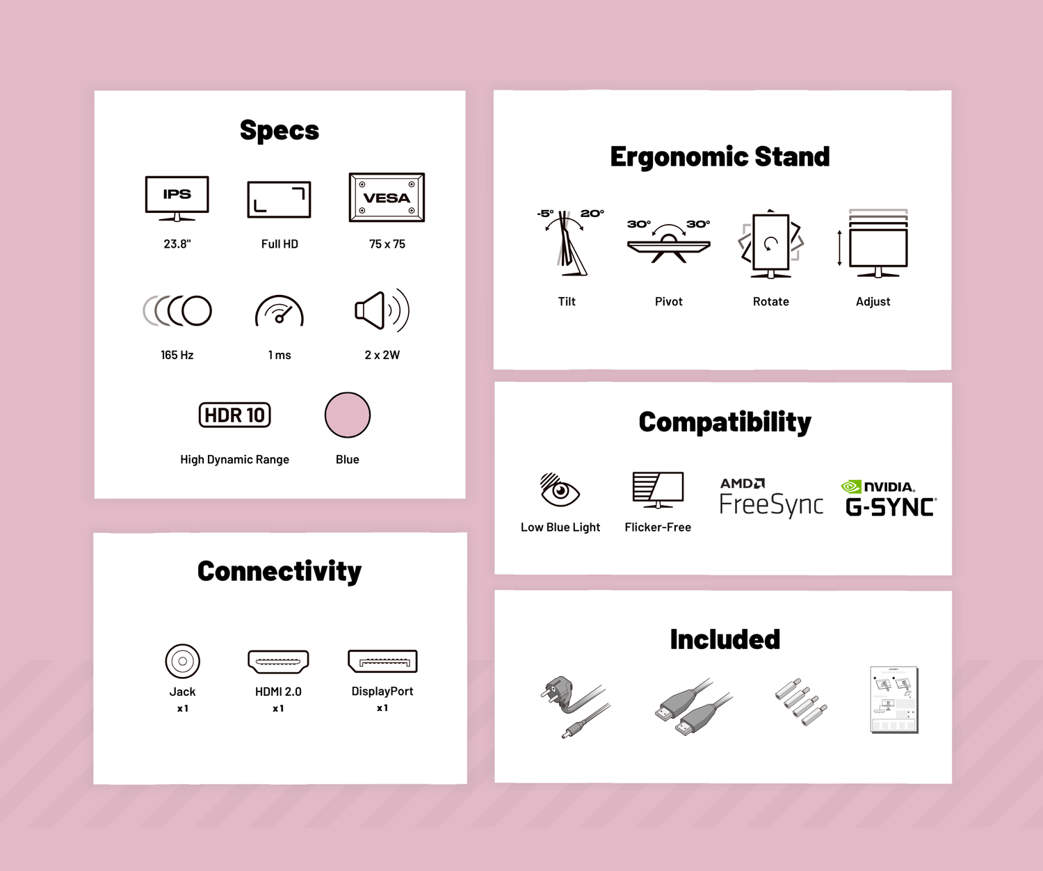 Monitor Gaming | 23,8” | IPS | FHD | 165Hz | Rosa pastello