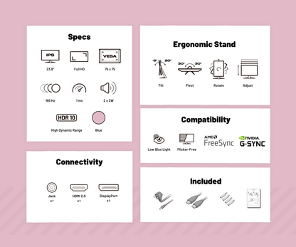 Monitor Gaming | 23,8” | IPS | FHD | 165Hz | Rosa pastello