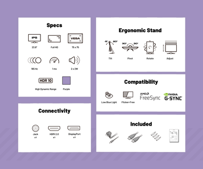 Monitor Gaming | 23,8” | IPS | FHD | 165Hz | Viola pastello