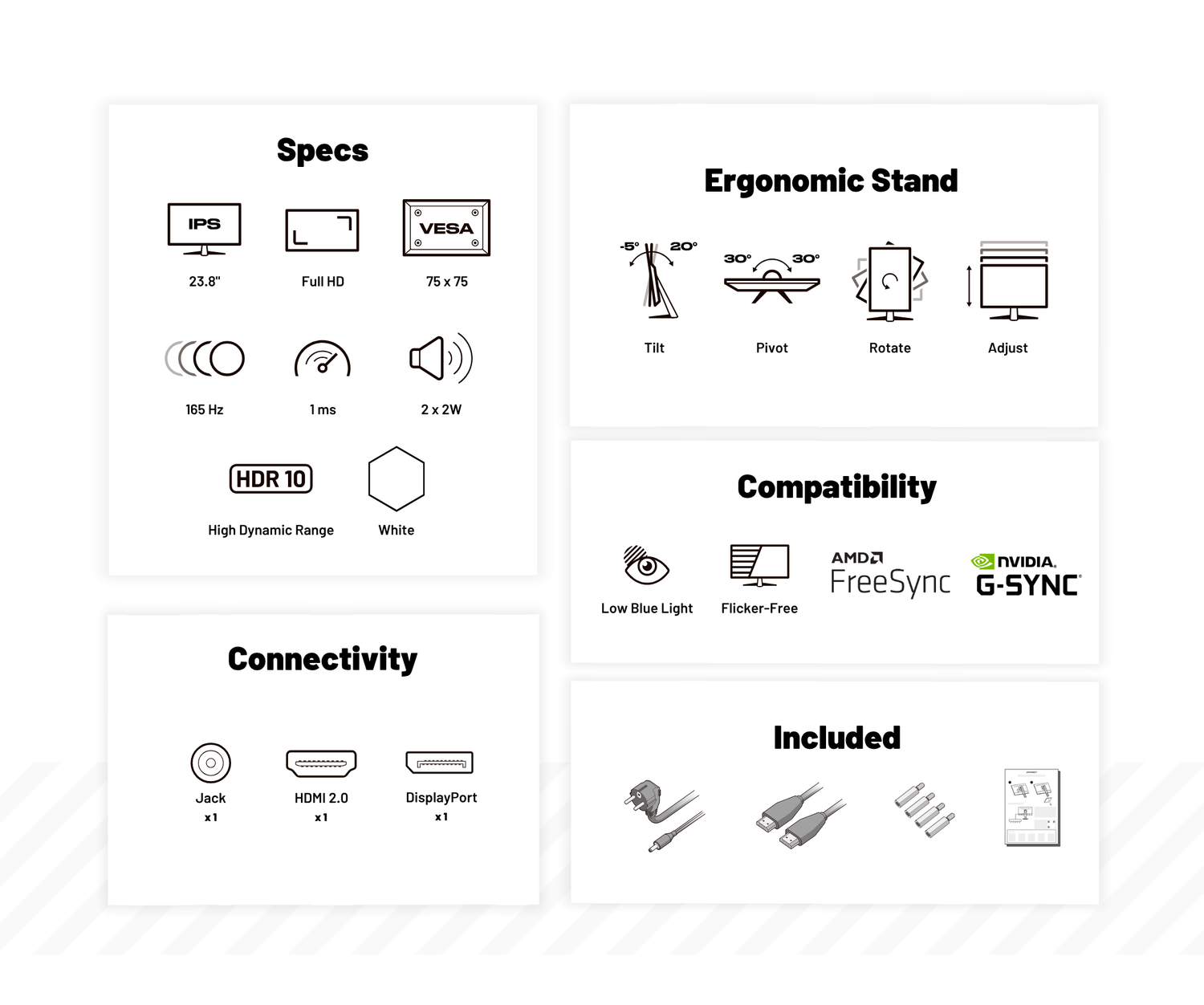 Monitor Gaming | 23,8” | IPS | FHD | 165Hz | Bianco pastello