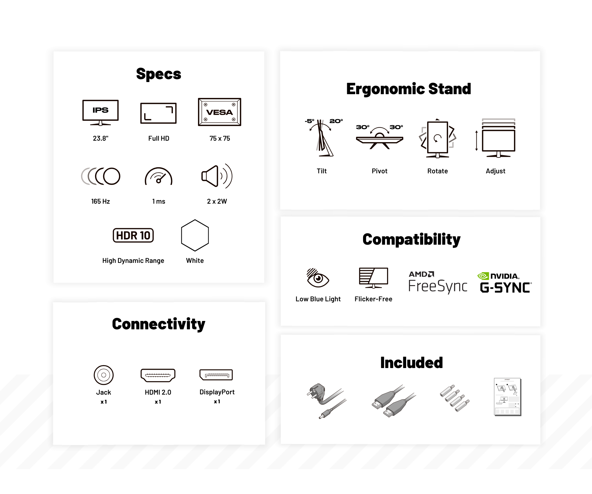 Monitor Gaming | 23,8” | IPS | FHD | 165Hz | Bianco pastello