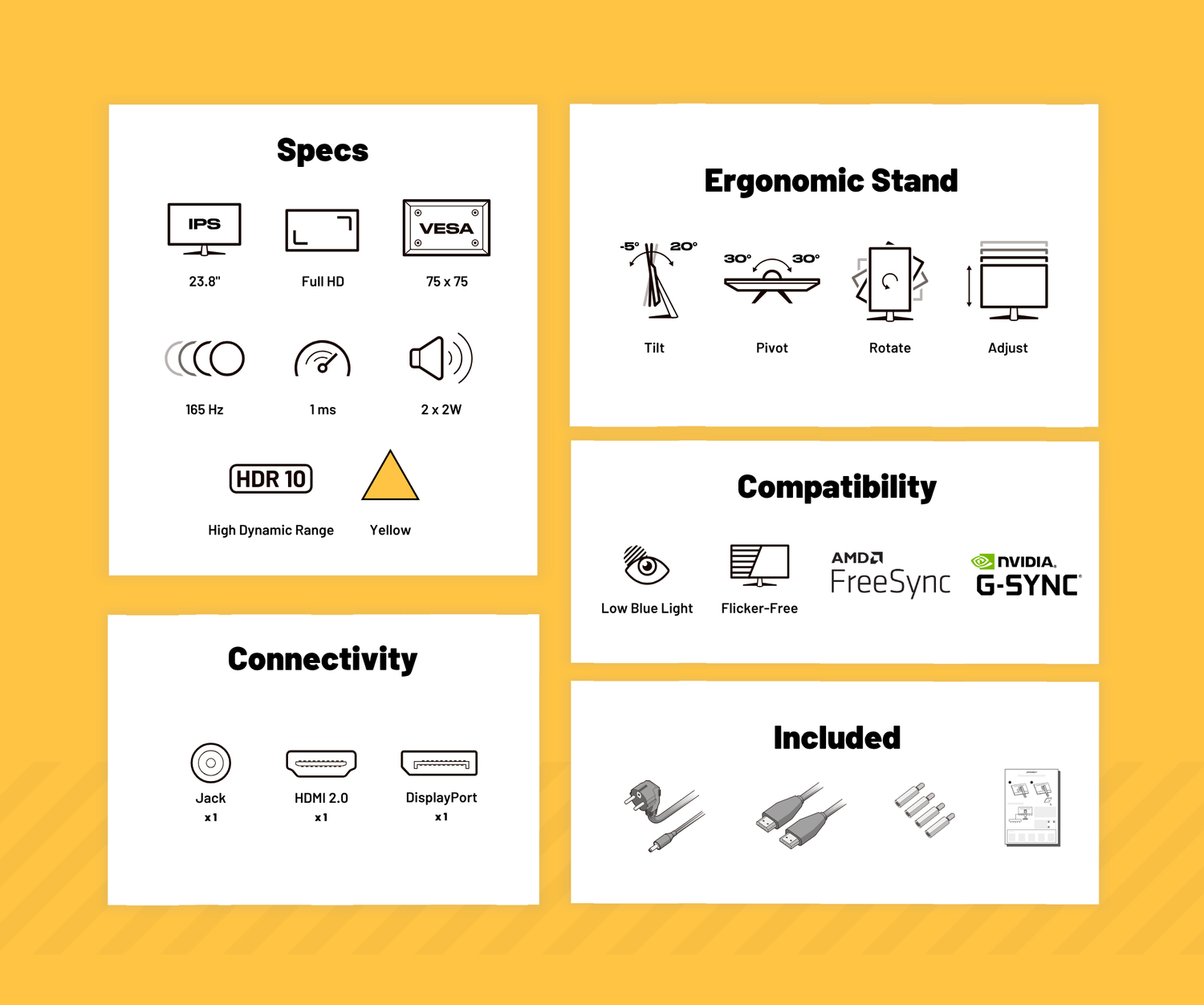 Monitor Gaming | 23,8” | IPS | FHD | 165Hz | Giallo pastello