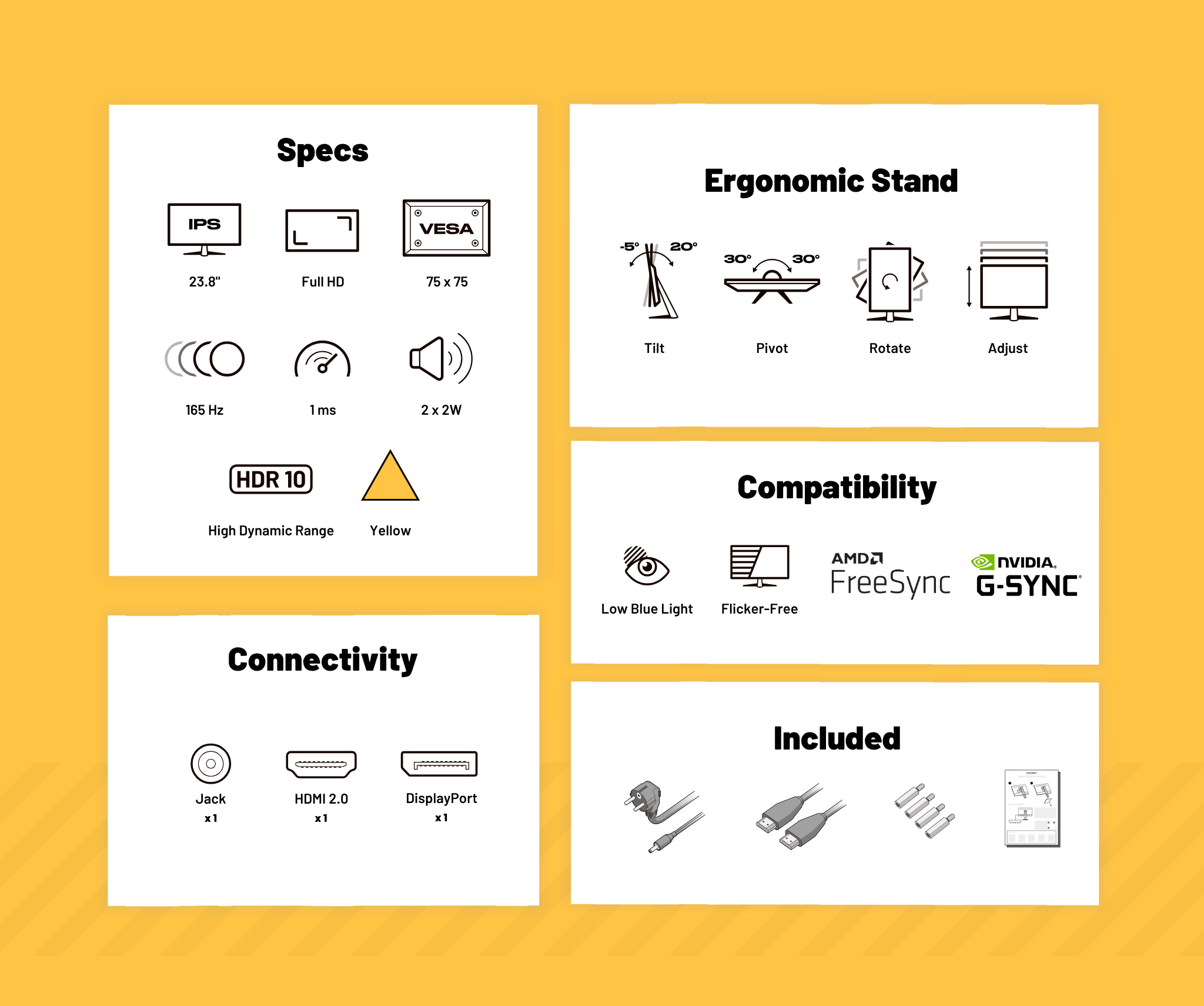 Monitor Gaming | 23,8” | IPS | FHD | 165Hz | Giallo pastello