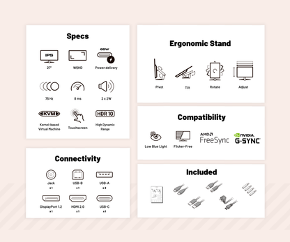 Schermo da ufficio | 27&quot; | WQHD | Touchscreen | Power Delivery 65W | KVM | Bianco