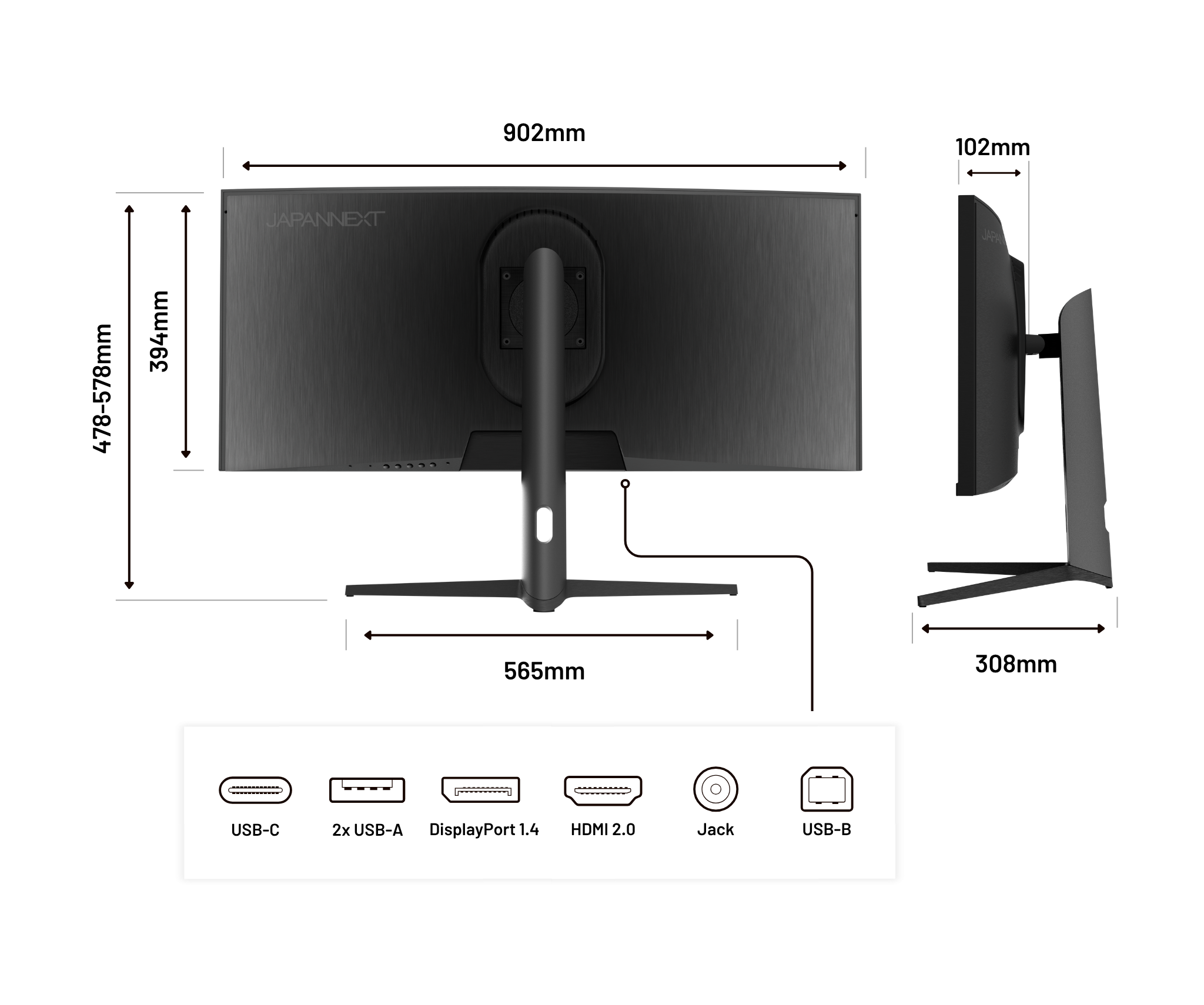 Monitor curvo per PC  | 37,5&quot; | WQHD+ | Dalle IPS | USB-C (+ carica 65W)
