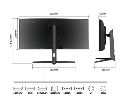 Monitor curvo per PC | 37,5&quot; | WQHD+ | 144Hz | USB-C (+ carica 65W)